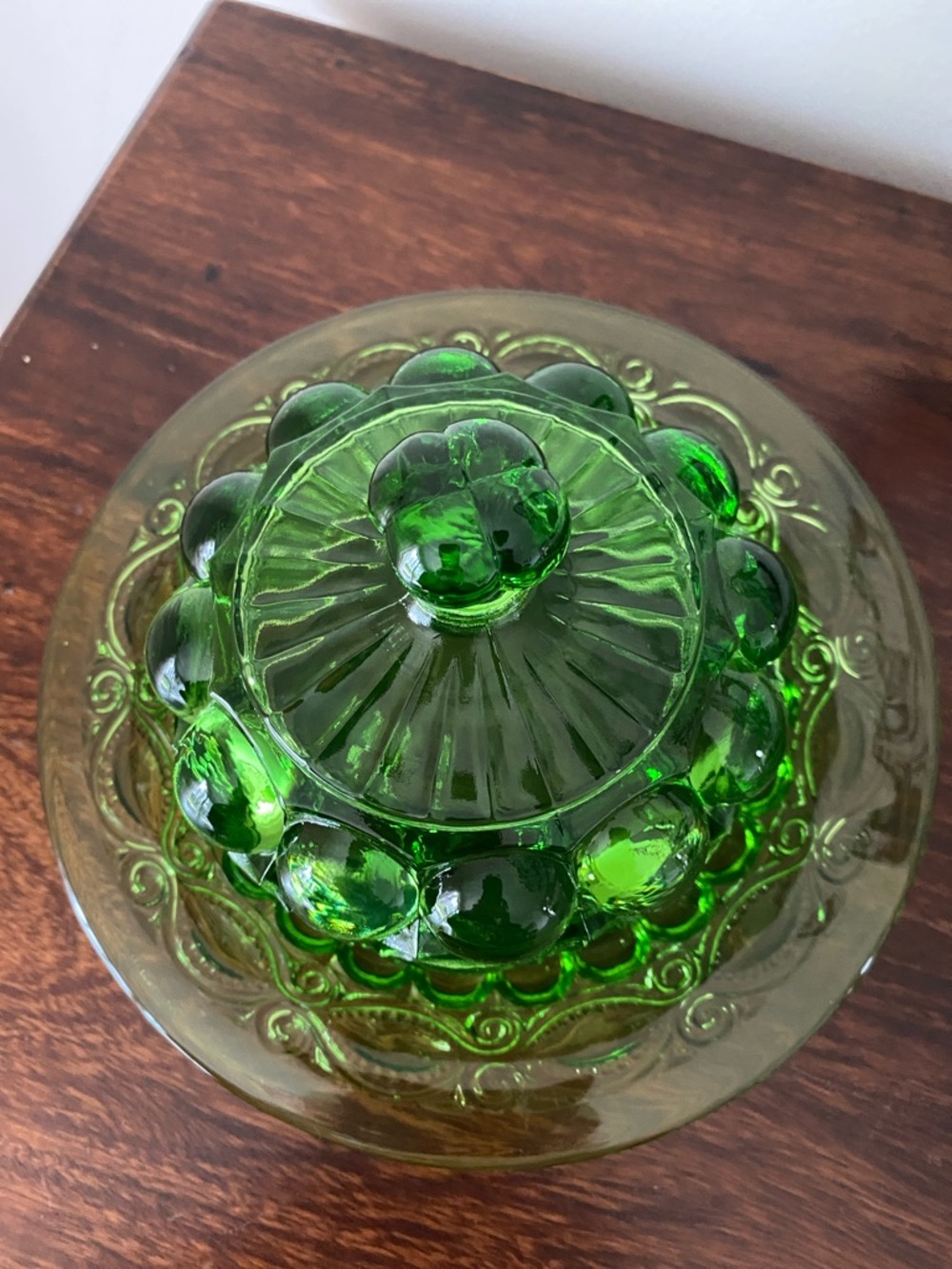 Mosser Glass • Eye Winker • Green Glass Covered Butter Dish - Picture 3 of 6